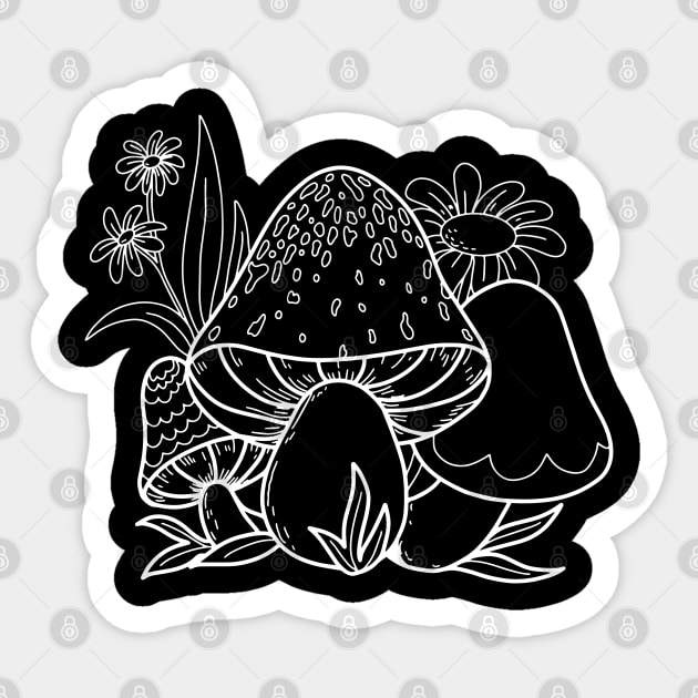 Line Art Design Mushroom Sticker by Promen Shirts